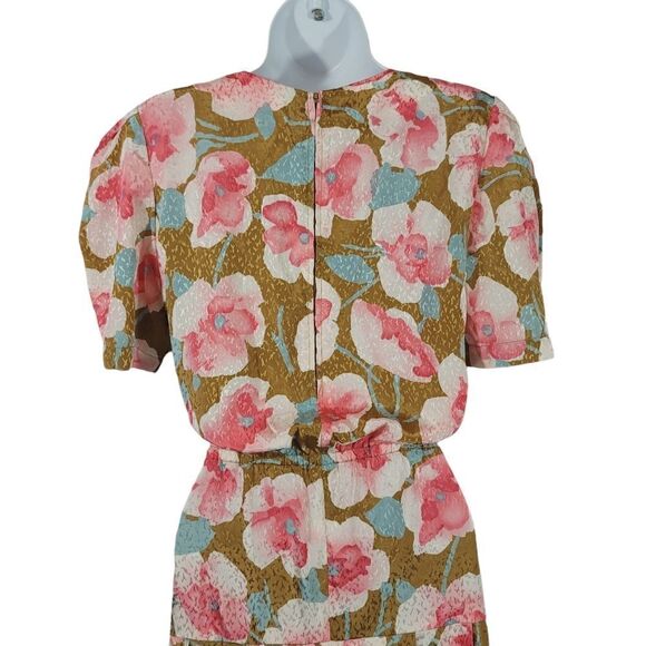 Vintage 70's Drop Waist Pleated Satiny Floral Dress Size Small - Picture 5 of 10